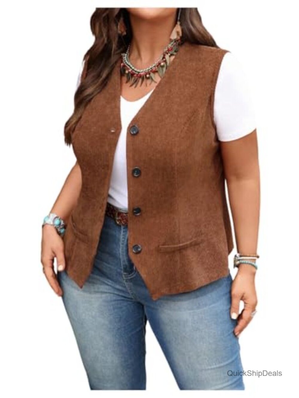 Plus Size Sleeveless Button Up Vest Western Cowgirl Rodeo Waistcoat